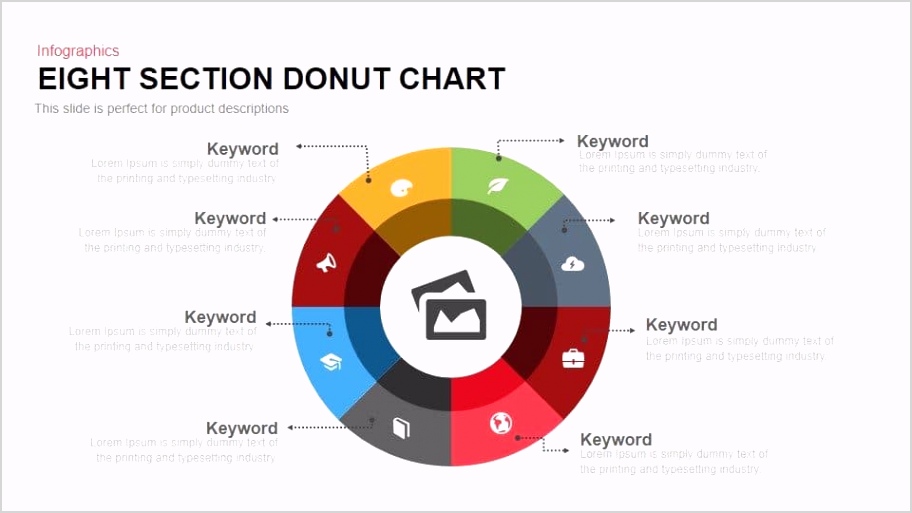 Eight Section Donut Chart Powerpoint and Keynote template