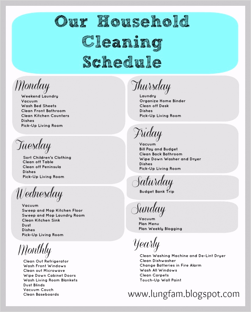 post daily house cleaning schedule printable
